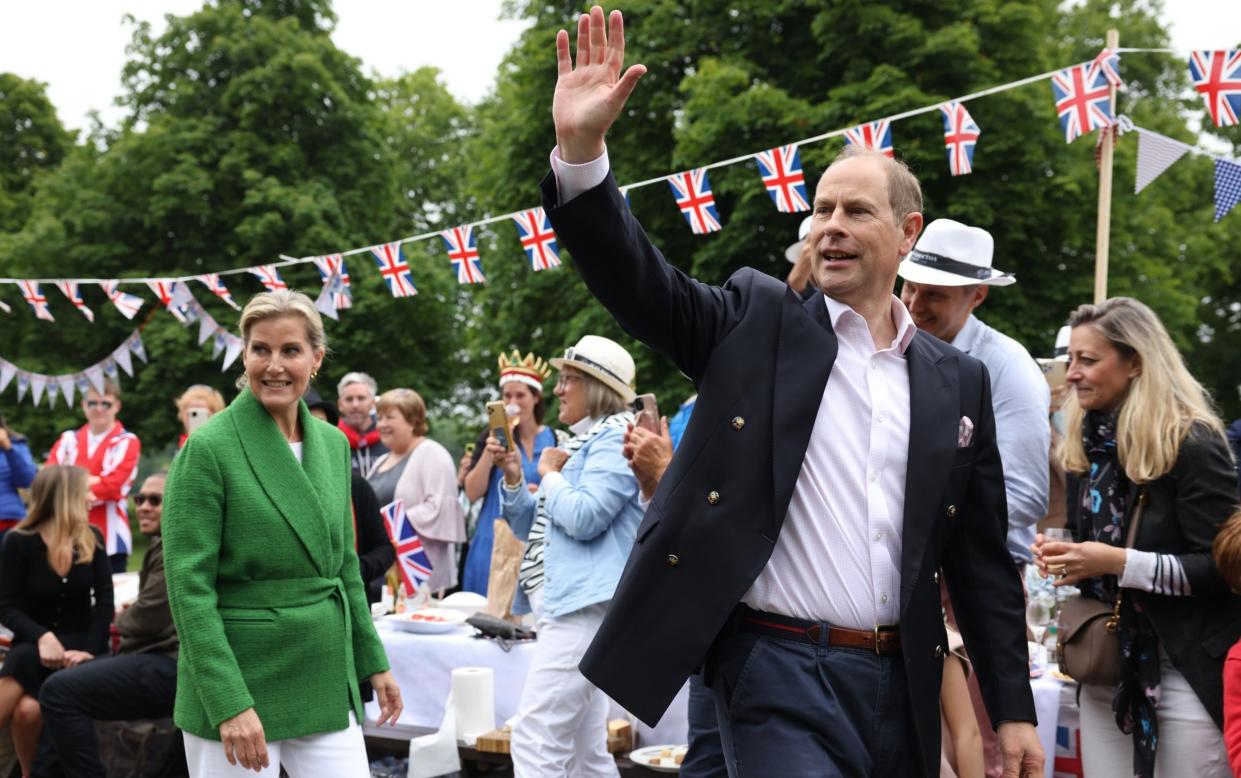 The Earl and Countess of Wessex greeting members of the public at a Jubilee street party near Windsor Castle last week - Hollie Adams 