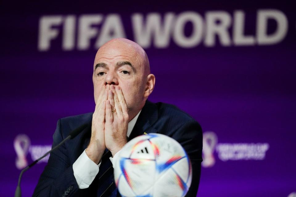 FIFA president Gianni Infantino during his bizarre press conference on the eve of the Qatar World Cup (Nick Potts/PA) (PA Wire)