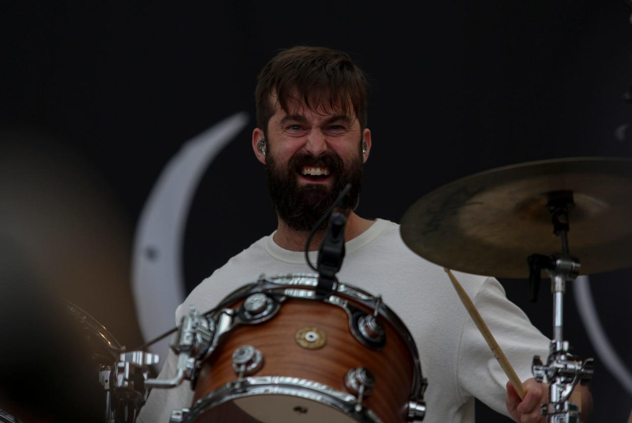 Vampire Weekend performs at the Moody Amphitheater at Waterloo Park in Austin, Monday, April 8, 2024, for a total solar eclipse show. Thousands attended and were equipped with solar eclipse glasses and watched as the eclipse reached totality, while the band paused their performance.