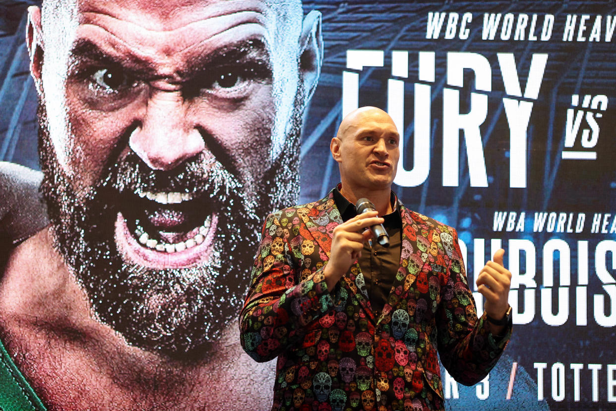 LONDON, ENGLAND - OCTOBER 20: Tyson Fury during the Tyson Fury Press Conference at Tottenham Hotspur Stadium on October 20, 2022 in London, England. (Photo by Charlotte Wilson/Offside/Offside via Getty Images)