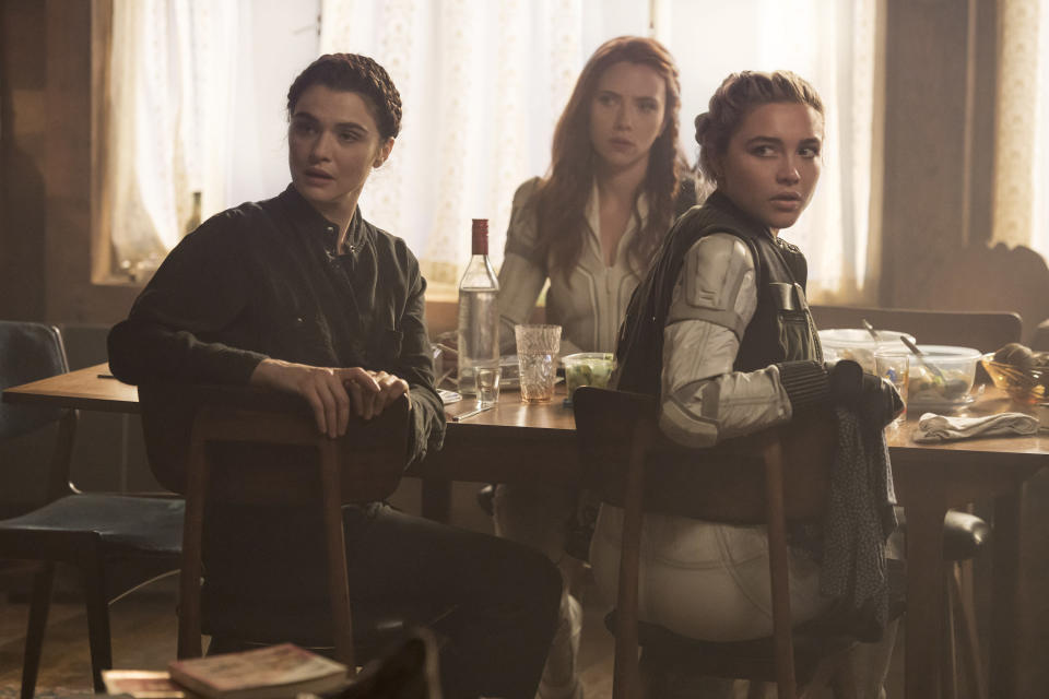 (L-R) Rachel Weisz, Scarlett Johansson and Florence Pugh in <i>Black Widow</i><span class="copyright">Marvel Studios</span>