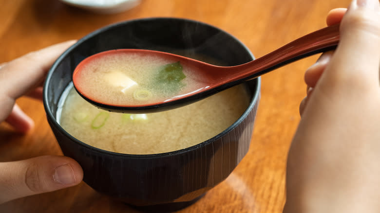 miso soup and herbs