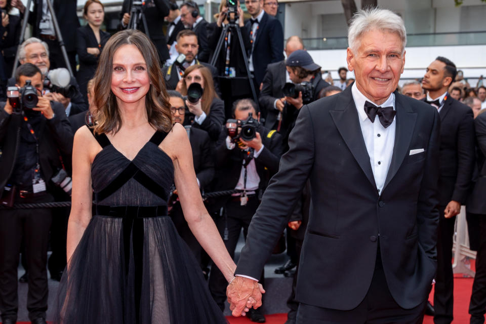 Calista Flockhart and Harrison Ford attend the Indiana Jones And The Dial Of Destiny premiere in Cannes. (Getty Images)