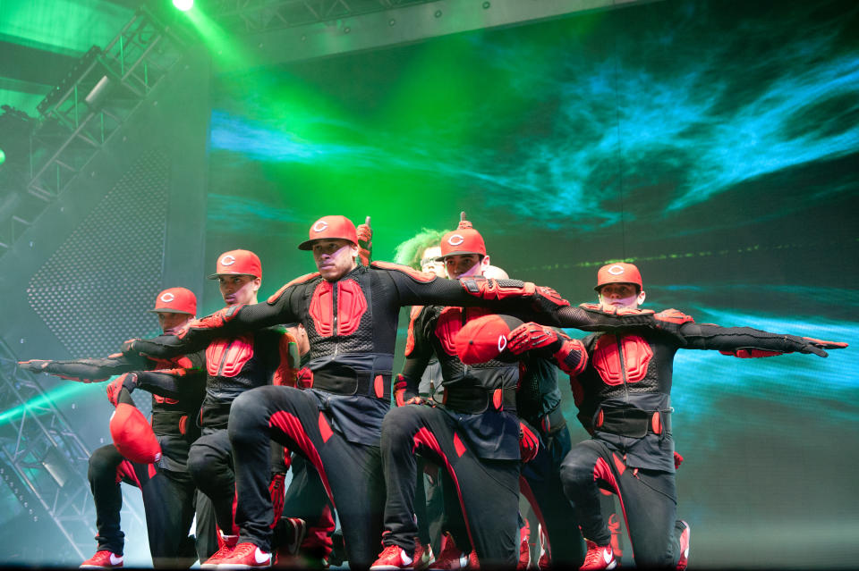 NOTTINGHAM, UNITED KINGDOM - APRIL 03: (EXCLUSIVE COVERAGE) Perri Luc Kiely and Ashley Banjo of Diversity perform during the 2012 Digitized: In a Game Tour on stage at Nottingham Capital FM Arena on April 3, 2012 in Nottingham, United Kingdom. (Photo by Ollie Millington/Redferns via Getty Images)