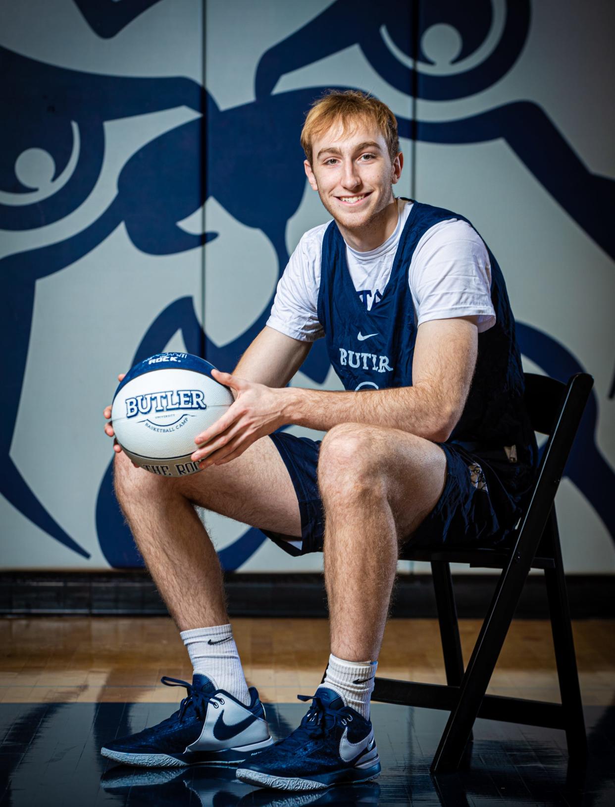 Butler University basketball player Connor Turnbull at Media Day on Wednesday, Oct. 17, 2023, in the Butler University practice gym in Indianapolis.