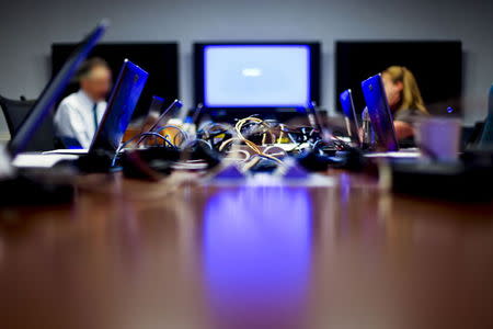 Interconnected laptop computers are pictured on a conference table in this handout photograph taken on June 13, 2012 and provided on April 28, 2015. REUTERS/U.S. Department of Health and Human Services Office of the Inspector General/Handout via Reuters