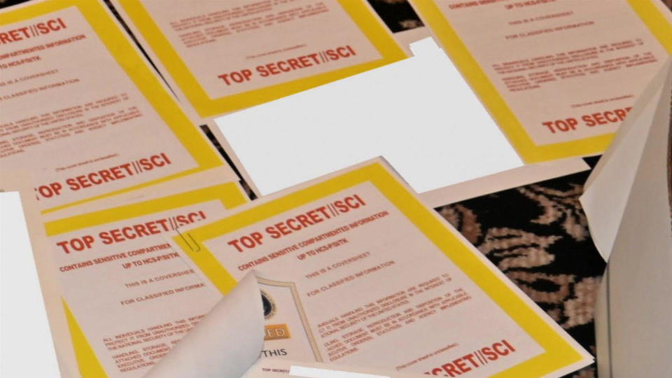 Some of the classified documents found at Trump's residence in Florida.  / Credit: Department of Justice