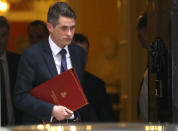 Britain's Secretary of State for Defence Gavin Williamson leaves 10 Downing Street in London, Britain, April 12, 2018. REUTERS/Simon Dawson