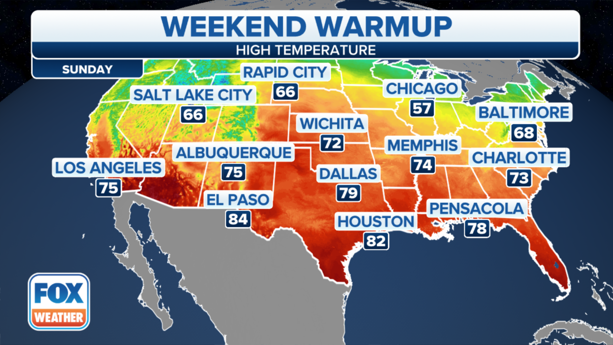 Here's a look at the forecast highs for Sunday, November 5, 2023.
(FOX Weather)