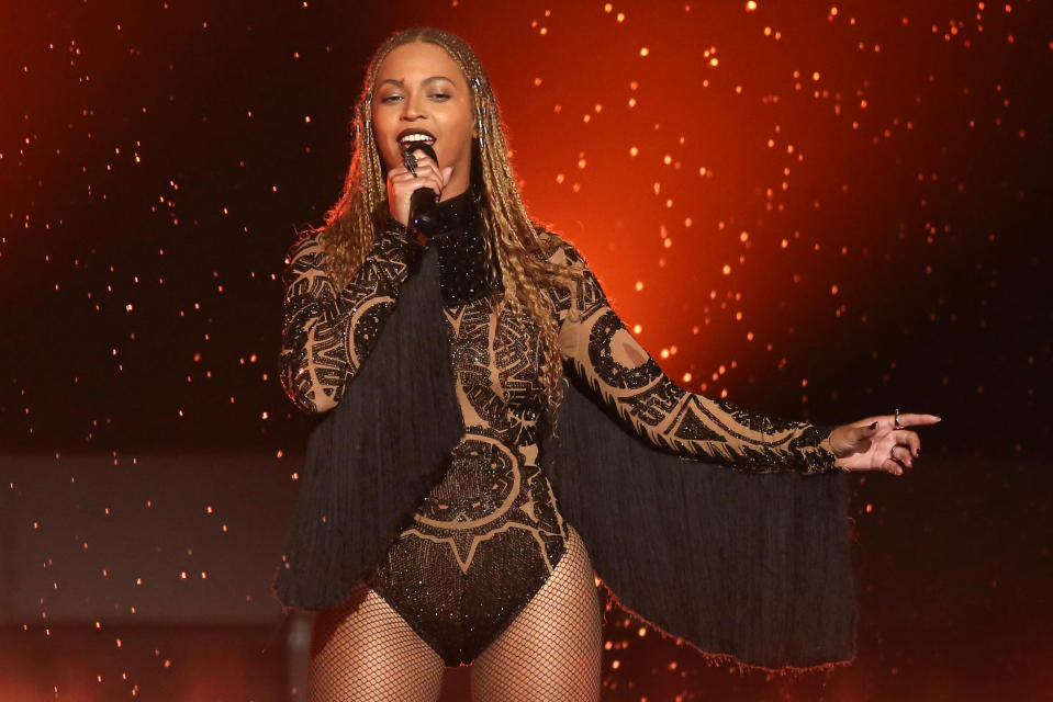 FILE - In this June 26, 2016, file photo, Beyonce performs "Freedom" at the BET Awards in Los Angeles. When Beyonce performed at Coachella in 2018 her high-energy set included the song "Lift Every Voice and Sing," known as the Black national anthem. The Black national anthem was born more than a century ago, but the popular hymn within the African American community called "Lift Every Voice and Sing" has been resurrected as a beacon of hope for all races during nationwide protests. (Photo by Matt Sayles/Invision/AP, File)