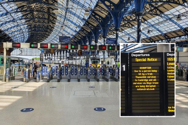 Rail services between Brighton and Cambridge suspended after person hit by train