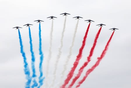 The traditional Bastille Day military parade on the Champs-Elysees Avenue in Paris