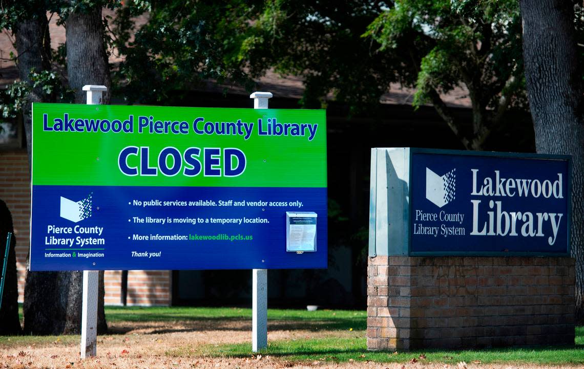 The Lakewood Pierce County Library in Lakewood, Washington, has been closed since June due to the need for major repairs. The building is shown on Saturday, Sept. 24, 2022.
