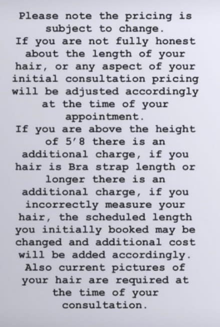 The hairdresser’s bizarre list of rules has been ridiculed online. Photo: Twitter/hairadvisoruk