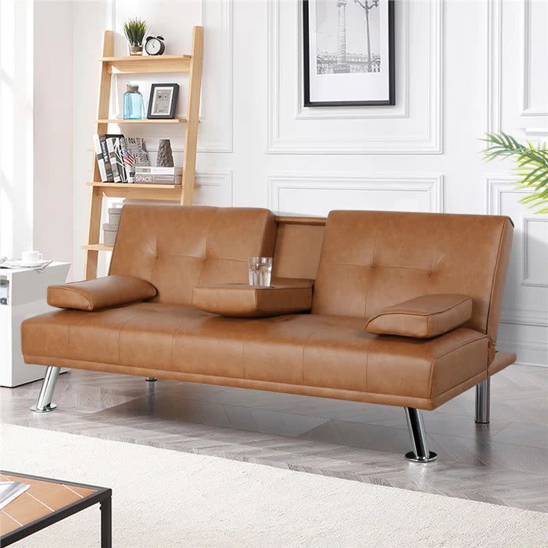 6) Janni Faux Leather Convertible Sofa