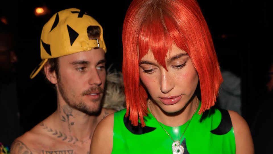 Justin Bieber and Hailey Bieber stepped out in costumes inspired by "The Flintstones." - Rachpoot/Bauer-Griffin/GC Images/Getty Images