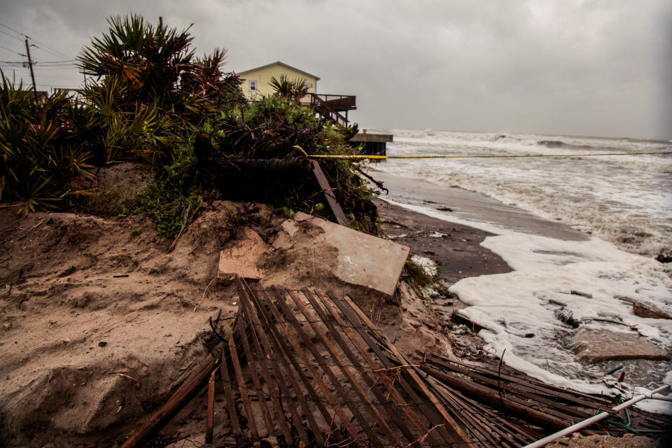 Beach erosion and debris are seen due to Hurricane Dorian as the A1A coastal route of Vilano Beach is closed, in St. Augustine, Florida, U.S., September 4, 2019. REUTERS/Maria Alejandra Cardona