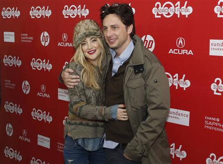 Actors Kate Hudson (L) and Zach Braff attend the premiere of the film "Wish I Was Here" at the Sundance Film Festival in Park City, Utah, January 18, 2014. REUTERS/Jim Urquhart