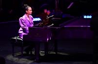 Alicia Keys performs during the "Celebration of Life for Kobe and Gianna Bryant" service at Staples Center in Downtown Los Angeles on February 24, 2020. Photo by Frederic J. BROWN / AFP) (Photo by FREDERIC J. BROWN/AFP via Getty Images)