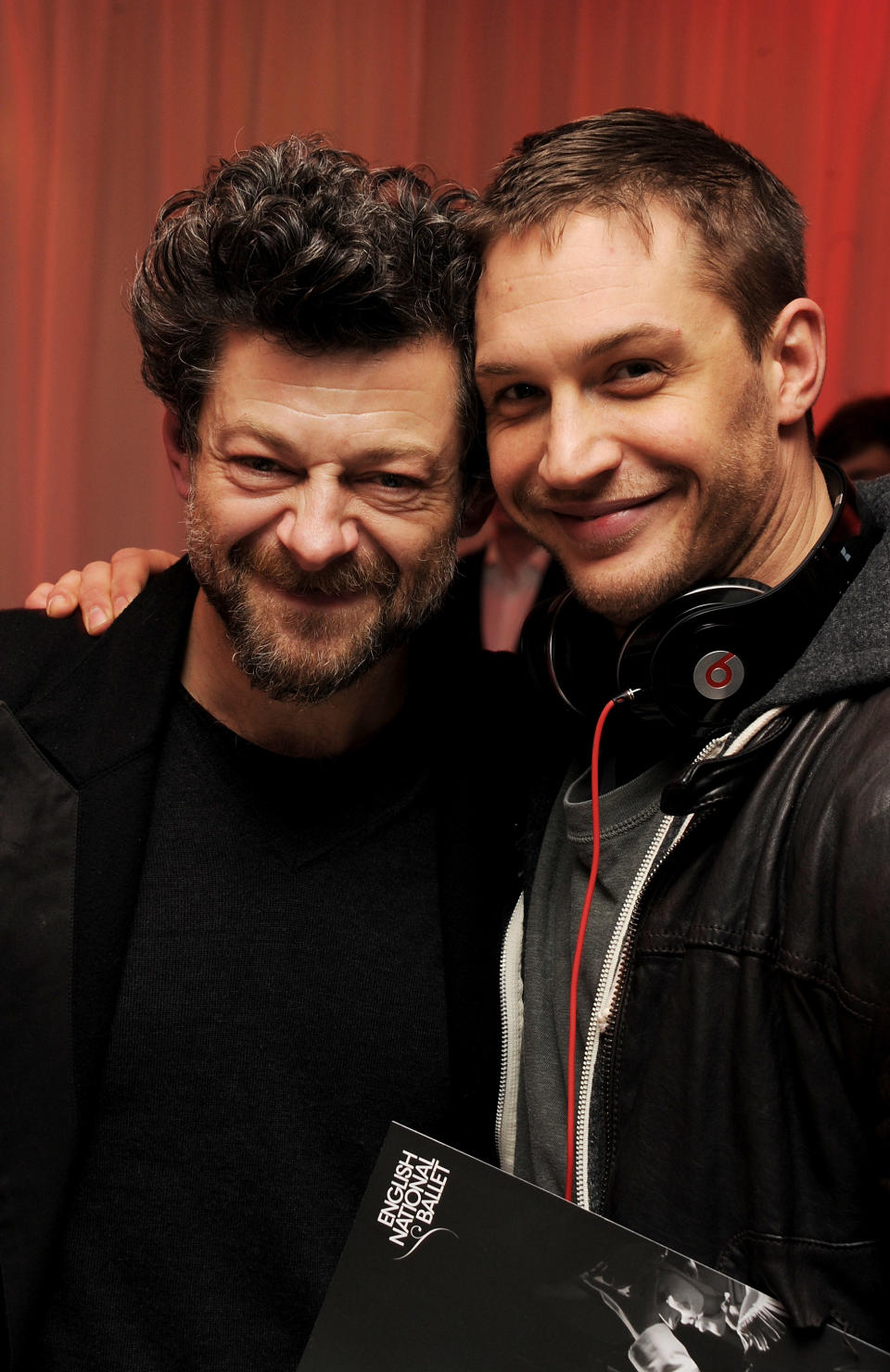 LONDON, ENGLAND - DECEMBER 15:  (EMBARGOED FOR PUBLICATION IN UK TABLOID NEWSPAPERS UNTIL 48 HOURS AFTER CREATE DATE AND TIME. MANDATORY CREDIT PHOTO BY DAVE M. BENETT/GETTY IMAGES REQUIRED)  Actors Andy Serkis (L) and Tom Hardy attend the pre-party for the English National Ballet's 'The Nutcracker' at St Martins Lane Hotel on December 15, 2010 in London, England.  (Photo by Dave M. Benett/Getty Images)