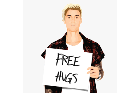 Justin Bieber has been giving out free hugs in Australia. (Photo: Justmoji)