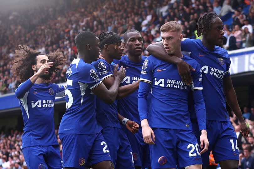 Cole Palmer celebrates scoring for Chelsea against West Ham