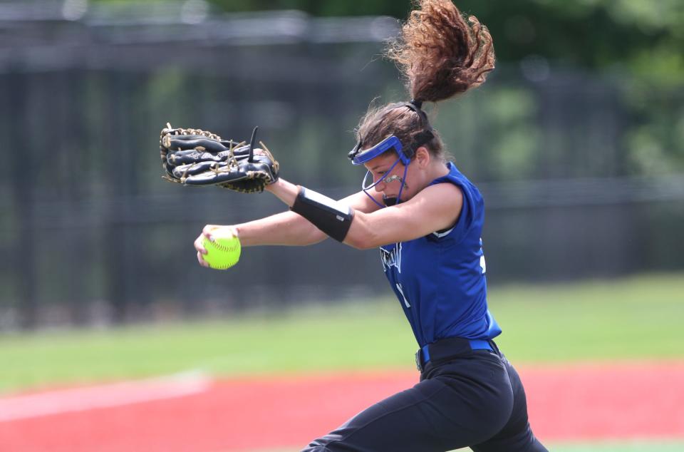 Deposit/Hancock's Rylee Smith (11) delivers a pitch in the NYSPHSAA Class D semifinal against Scio/Friendship at Moriches Athletic Complex in Moriches on Saturday, June 11, 2022.