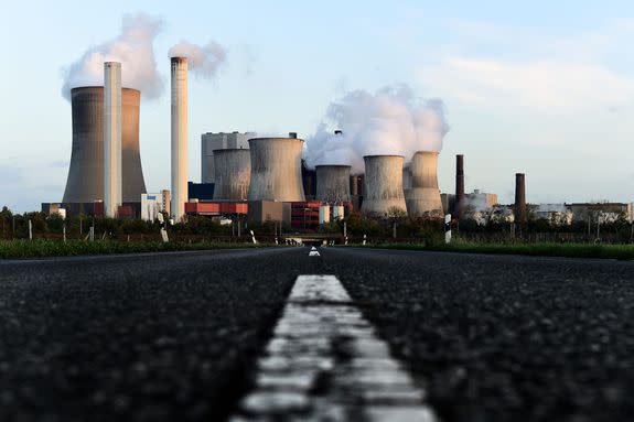 Steam rises from the brown coal-fired power plant in Germany.