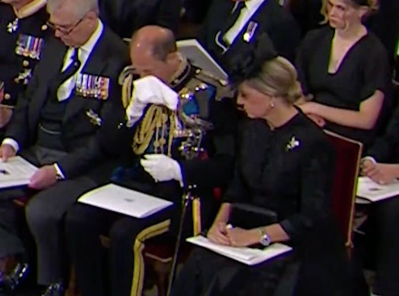 Prince Edward wipes tears during Queen's funeral ceremony