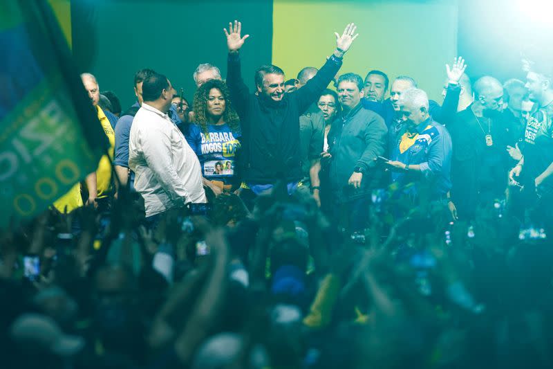 Brazil's President Jair Bolsonaro attends a campaign rally in Sao Paulo state