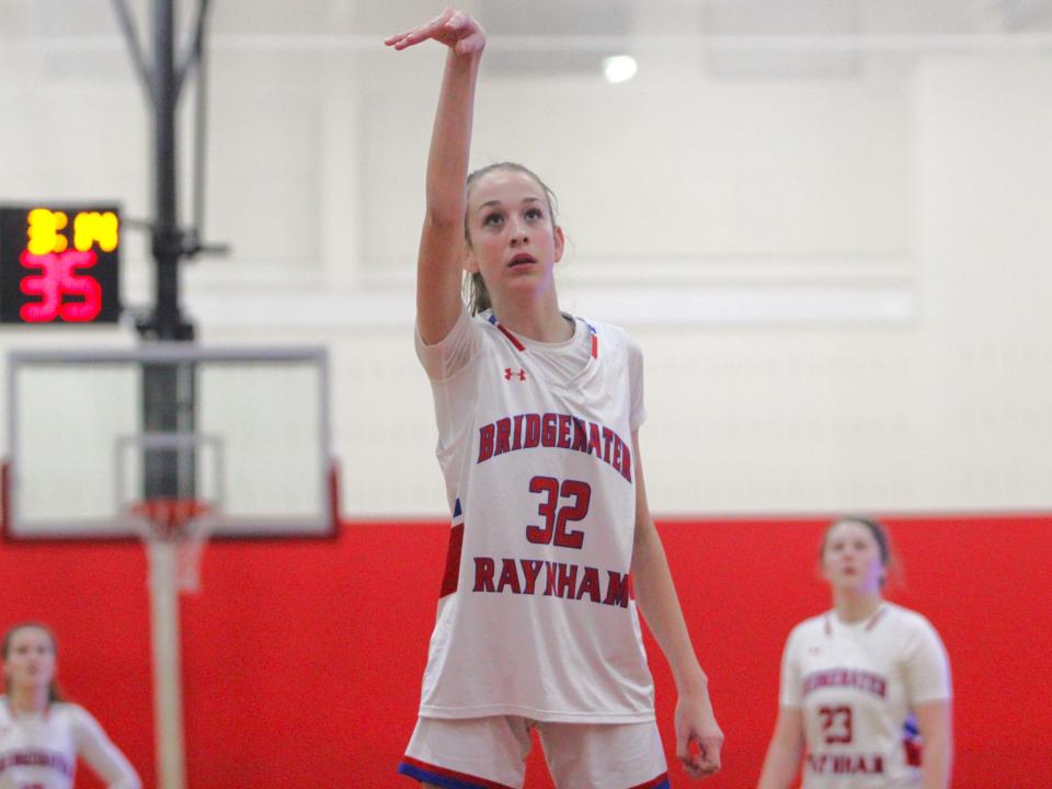 Bridgewater-Raynham's Camden Strandberg shoots a free throw during a Southeast Conference game against New Bedford.