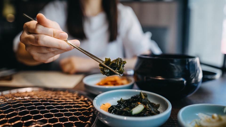 Eating seaweed at a restaurant