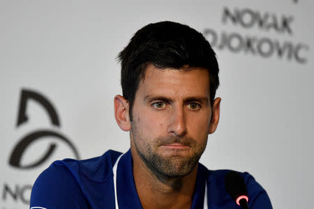 Former world No.1 tennis player Novak Djokovic speaks during a news conference in Belgrade, Serbia July 26, 2017. REUTERS/Andrej Isakovic/Pool