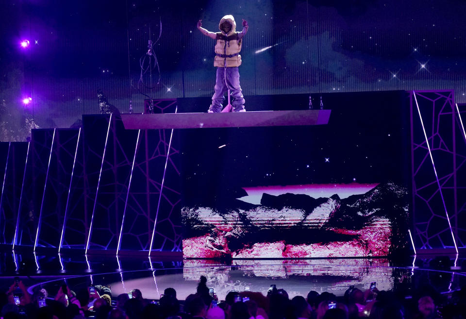 Lil Uzi Vert performs a medley at the BET Awards on Sunday, June 25, 2023, at the Microsoft Theater in Los Angeles. (AP Photo/Mark Terrill)