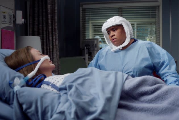 Dr. Miranda Bailey (Chandra Wilson) watches over Dr. Meredith Grey during Season 17 of 