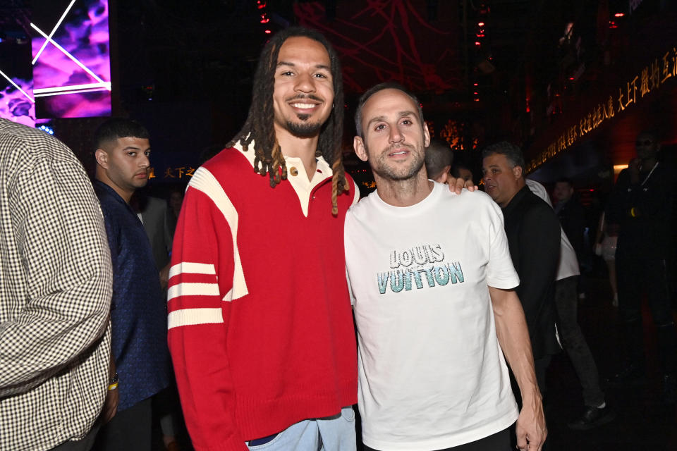 (L-R) Cole Anthony and Michael Rubin attend the Summer Players Party hosted by Michael Rubin, Fanatics, and the National Basketball Players Association (NBPA) on July 08, 2023 in Las Vegas, Nevada.