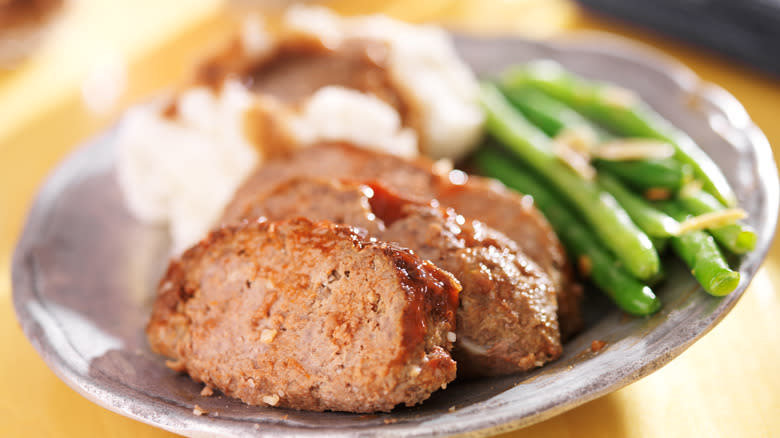 Plate of meatloaf and sides