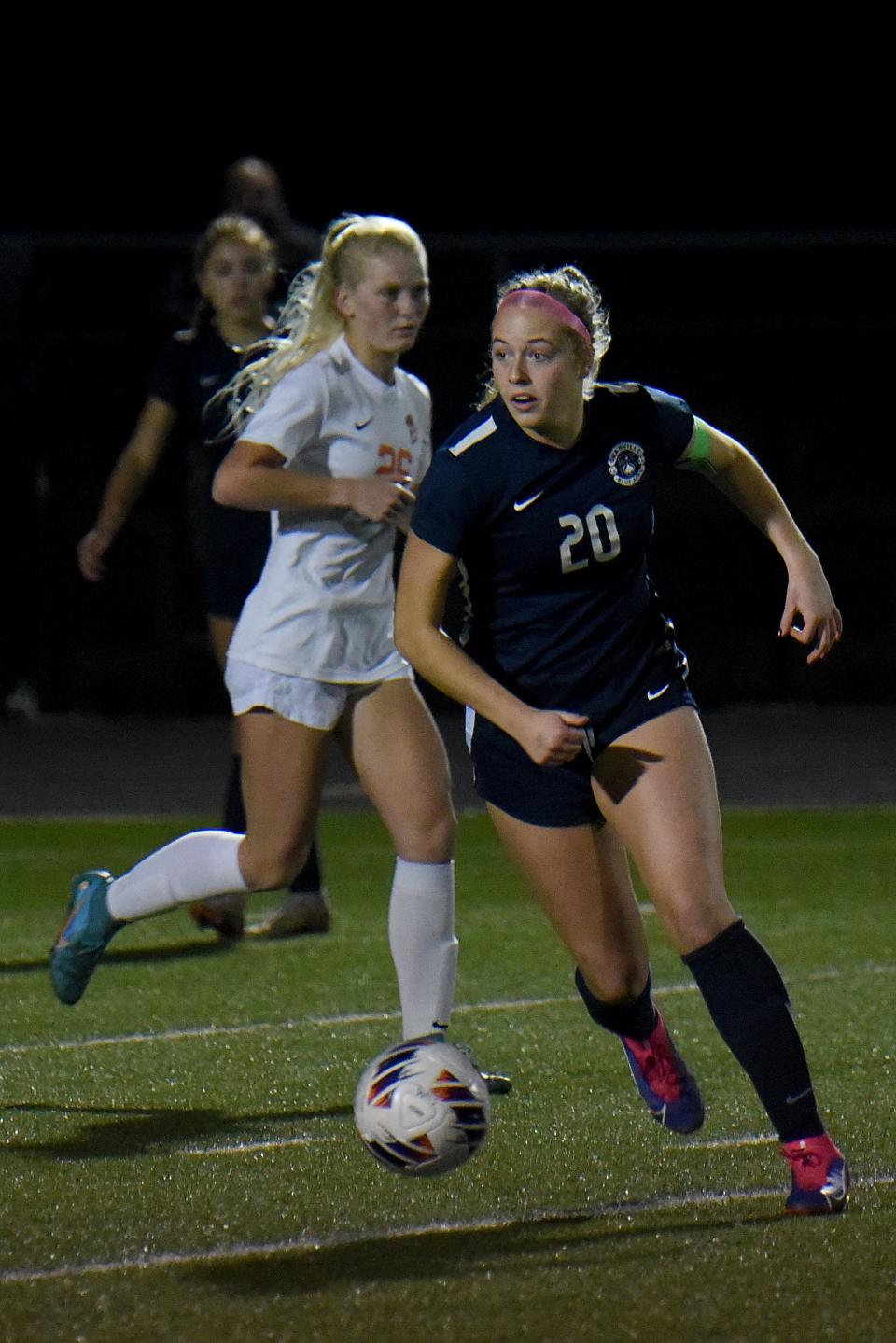 Granville senior Ella Hoover takes possession in the midfield during a Division II regional semifinal against Waynesville. Hoover recently was named the Licking County League Player of the Year.