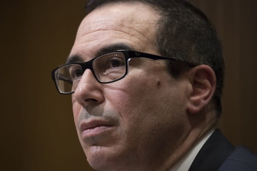 Steven Mnuchin testifies during his Senate confirmation hearing on Jan. 19.