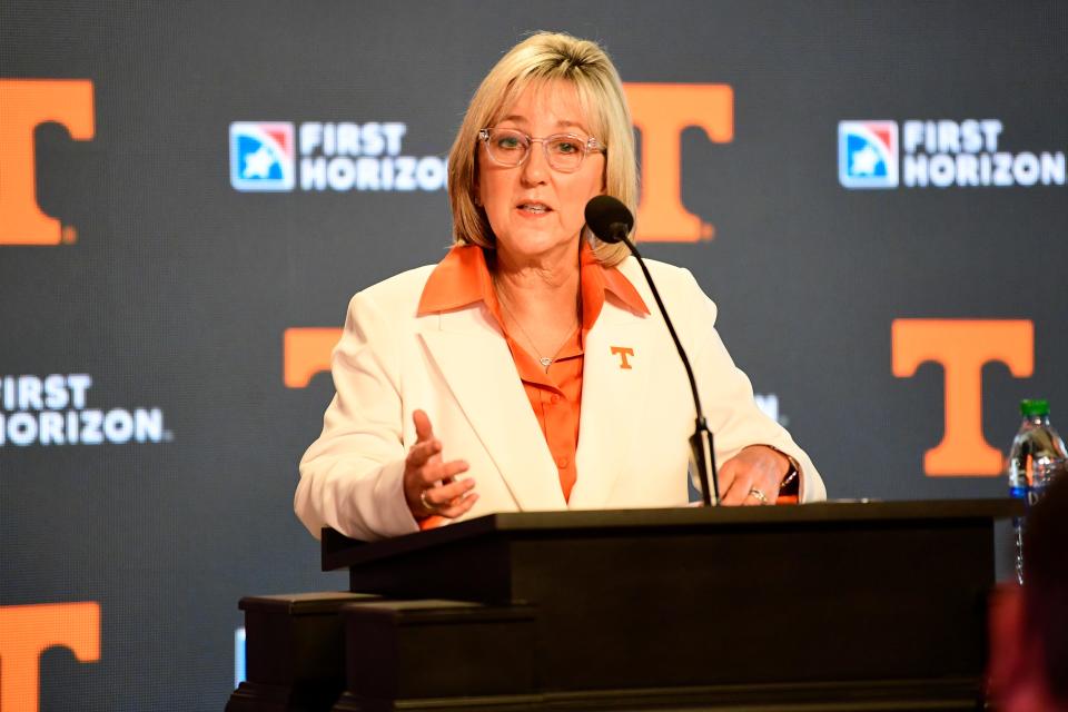 Donde Plowman speaks at a press conference to introduce Danny White, the University of Tennessee's new athletics director. “I think she’s kind of a lot like my dad,” said Donde Plowman's brother Tom “He was real driven. He was just a preacher, but he believed in doing the right thing and he threw his all into everything.
