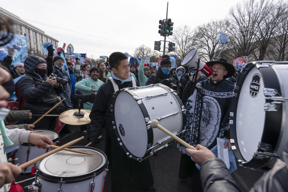 Anti-abortion activists march towards the U.S. Supreme Court during the March for Life in Washington, Friday, Jan. 21, 2022. ( AP Photo/Jose Luis Magana)