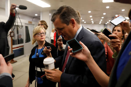 Senator Ted Cruz (R-TX) speaks with reporters ahead of today's vote on the health care bill on Capitol Hill in Washington, U.S., July 25, 2017. REUTERS/Aaron P. Bernstein