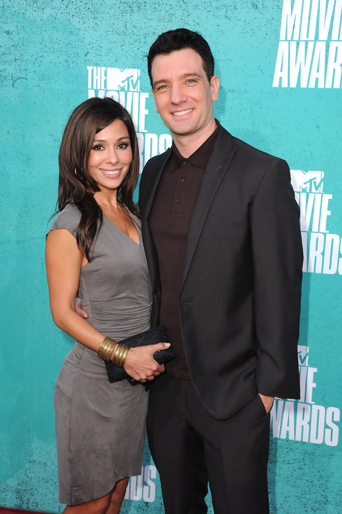 JC Chasez and guest arrive at the 2012 MTV Movie Awards.