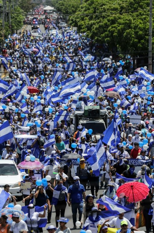 People demonstrate against Nicaraguan President Daniel Ortega's government in Managua, on September 16, 2018