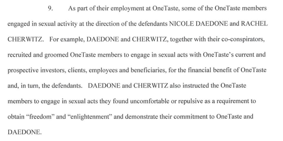 <div class="inline-image__caption"><p>A portion of a federal indictment for Nicole Daedone and Rachel Cherwitz.</p></div> <div class="inline-image__credit">Department of Justice</div>