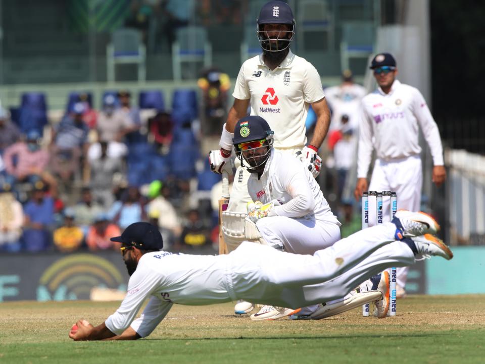 Ajinkya Rahane takes the catch to dismiss Moeen AliBCCI