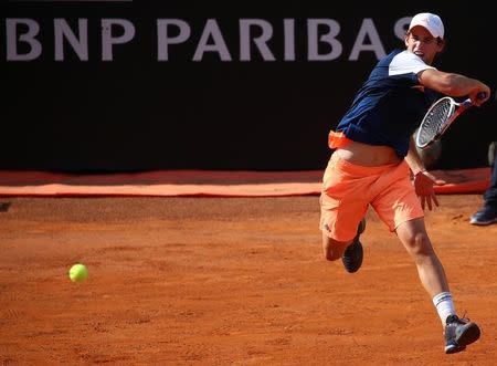 Tennis - ATP - Rome Open - Dominic Thiem of Austria v Rafael Nadal of Spain - Rome, Italy - 19/5/17 - Thiem returns the ball. REUTERS/Alessandro Bianchi