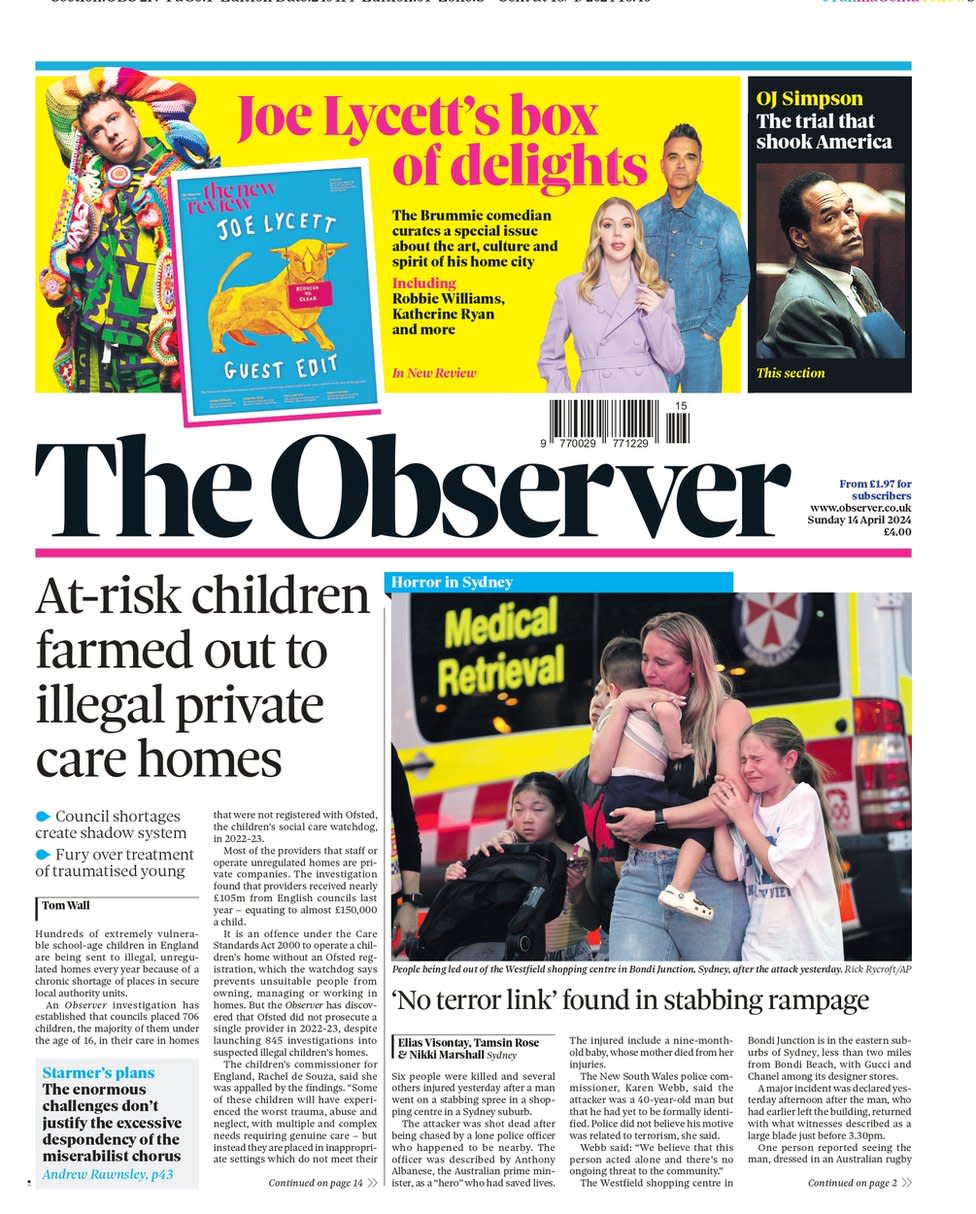 The Observer headline: "At risk children farmed out to illegal private care homes"