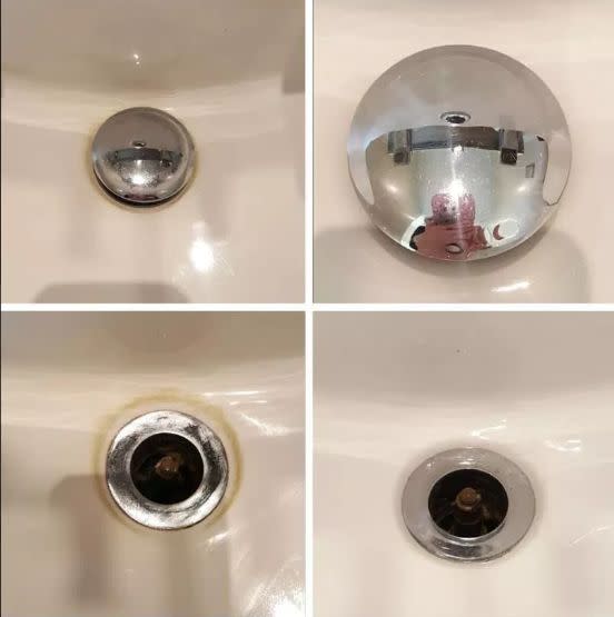 The hack is seen to have eradicated built-up limescale from the woman's sink.