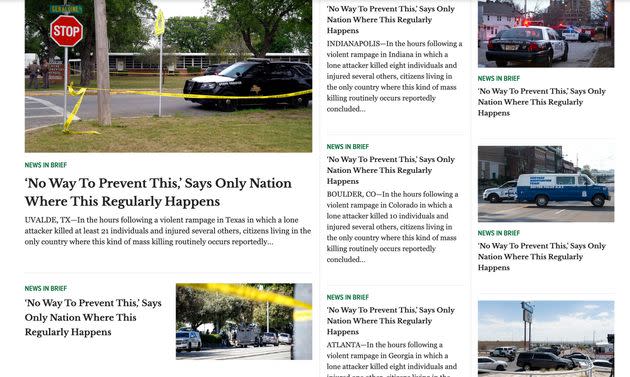 The Onion's dark homepage the day after a mass shooting at an elementary school in Uvalde, Texas. (Photo: Screenshot of The Onion homepage)